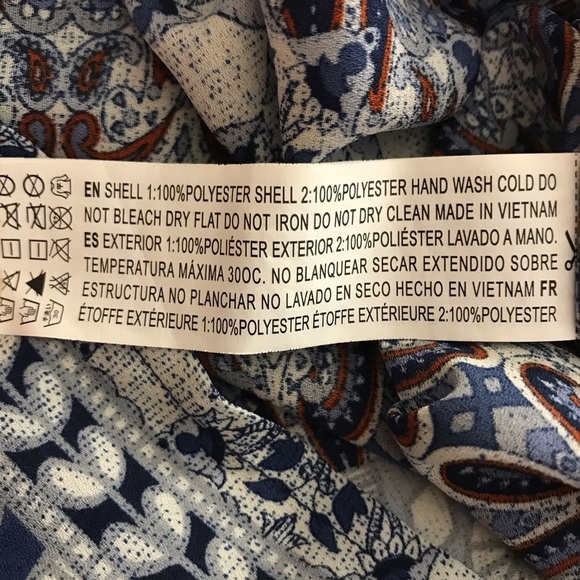 Forever 21 Boho Blouse Medium Blue Multi Flowy - Picture 8 of 8